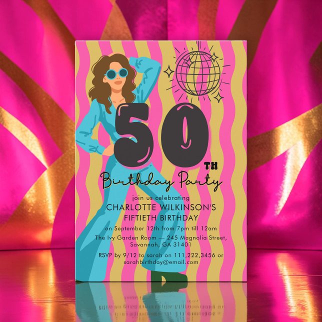Retro 70s Disco Ball 50th Birthday Invite (Creator Uploaded)