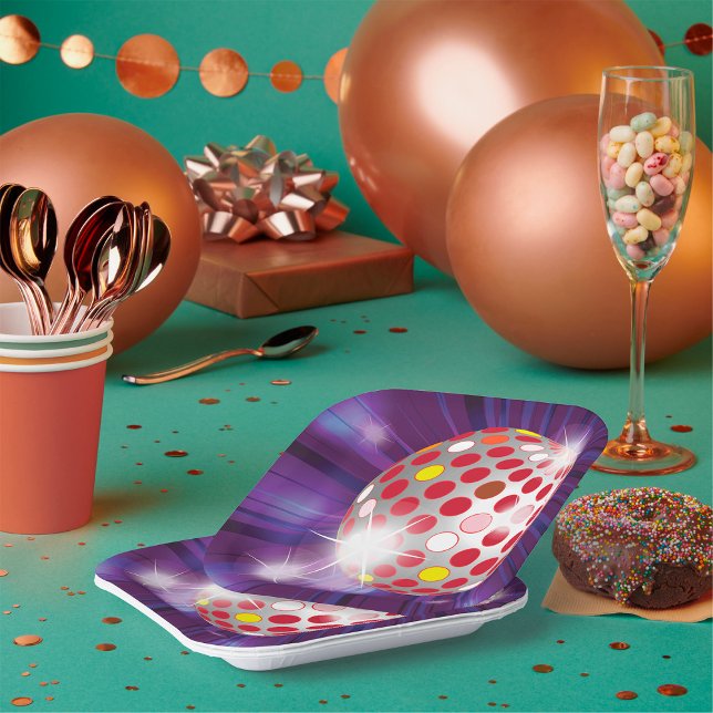 Retro 70s Disco Ball Vibrant Red Paper Plate (Creator Uploaded)