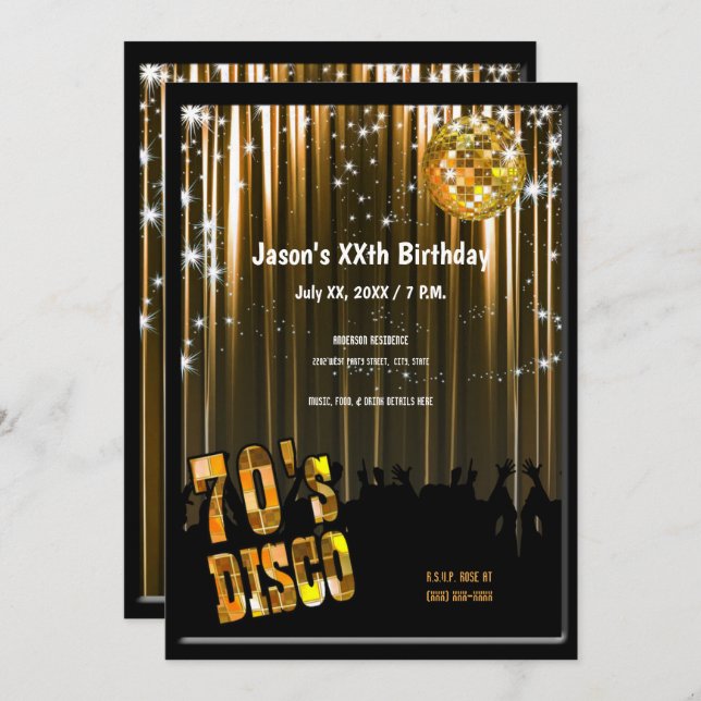 Retro 70's Disco Party Invitation (Front/Back)