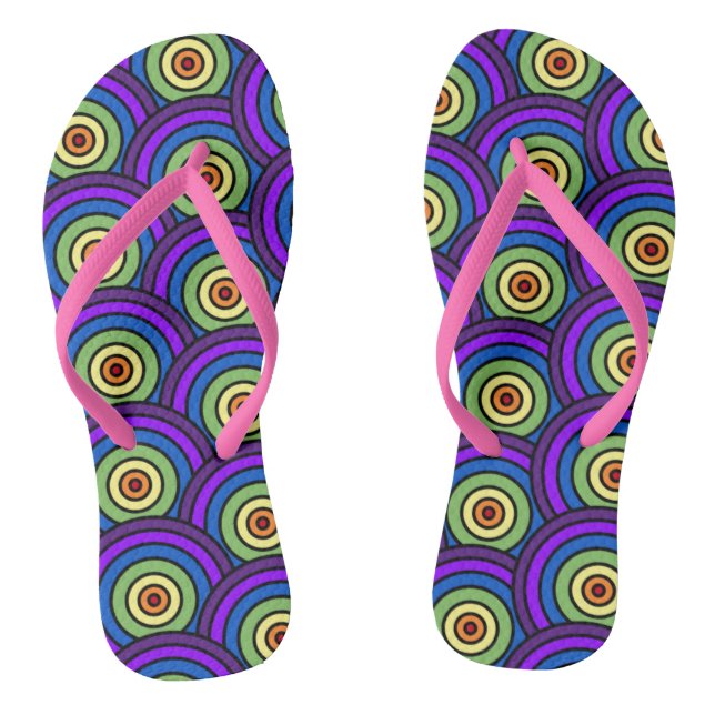 Retro 70's Disco Rainbow Geometric Pattern Jandals (Footbed)