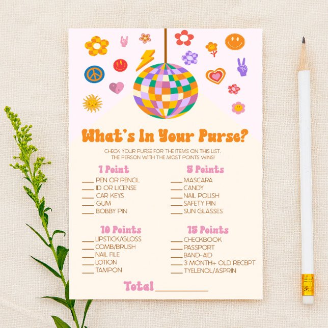 Retro 70's Disco What's In Purse Baby Shower Game Stationery (Creator Uploaded)