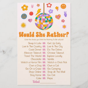 Retro 70's Disco Would She Rather Baby Shower Game Stationery