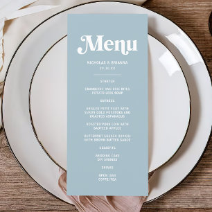 Retro 70s Dusty Blue Wedding Menu
