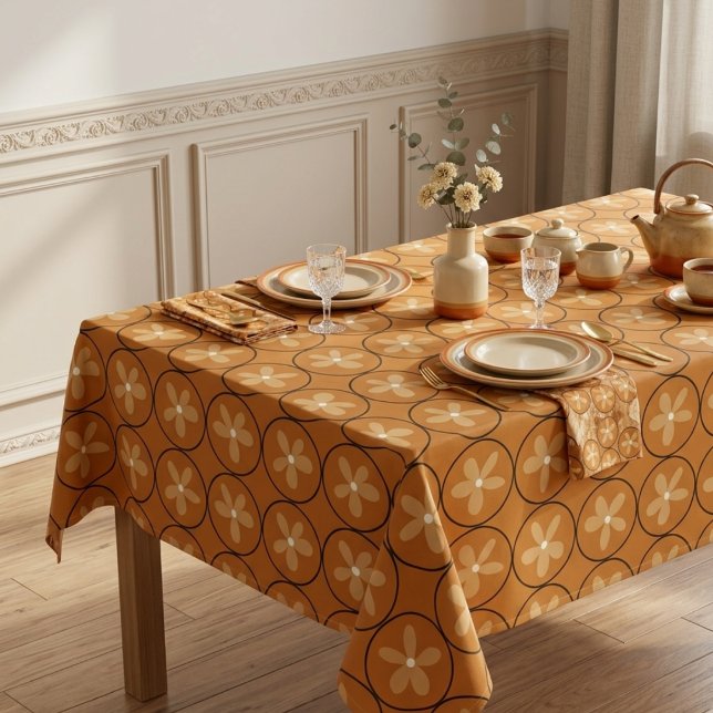 Retro 70s Floral Burnt Orange Terracotta  Tablecloth (Creator Uploaded)