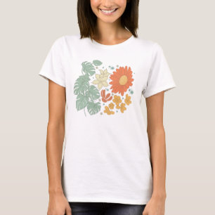 Retro 70s Floral Collage – Muted Earth Tone  T-Shirt