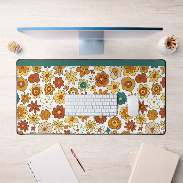 Retro 70s Floral Garden Pattern Large Desk Mat (Office 1)