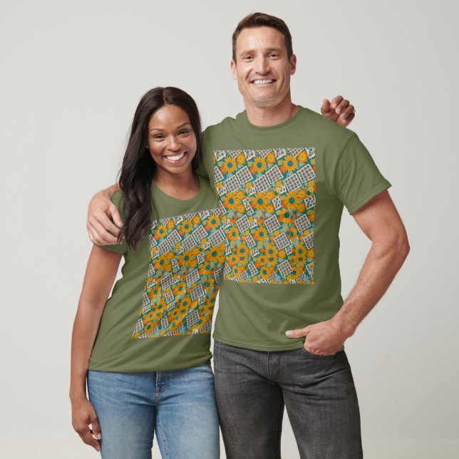 Retro 70s Floral Patchwork Pattern T-Shirt (Unisex)