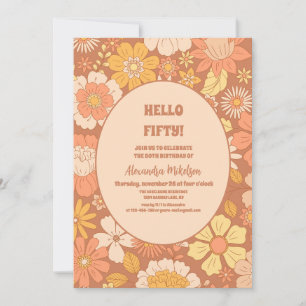 Retro 70s Floral Pattern 50th Birthday Invitation