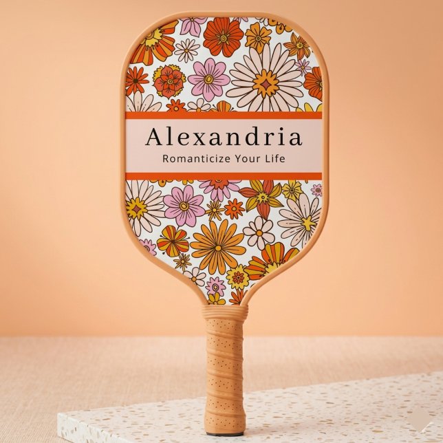 Retro 70s Floral Pattern Custom Name Pickleball Paddle (Creator Uploaded)