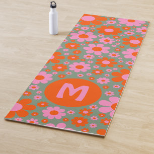 Retro 70s Floral Pattern Monogram Yoga Mat