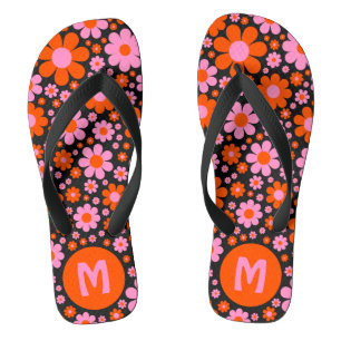 Retro 70s Floral Pattern Personalised  Jandals