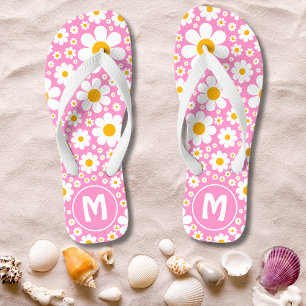 Retro 70s Floral Pink Monogram Jandals