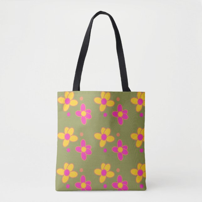 Retro 70s Floral Tote Bag (Front)