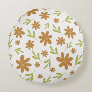 Retro 70s Flower - Boho Fall Decor Round Cushion