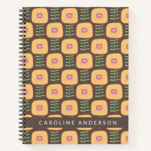 Retro 70s Flower Pattern in Brown Personalised Notebook