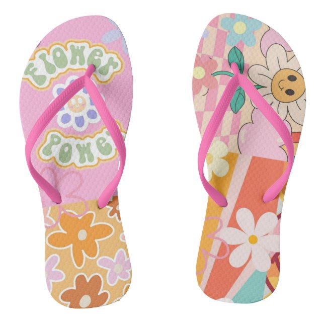 Retro 70's Flower Power Beach Flip Flops Customise (Footbed)
