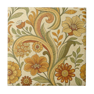 Retro 70s Flower Power Yellow Daisy Floral Design Tile