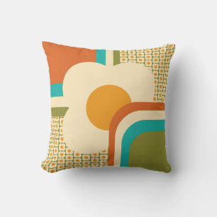 Retro 70s Geometric Floral Cushion