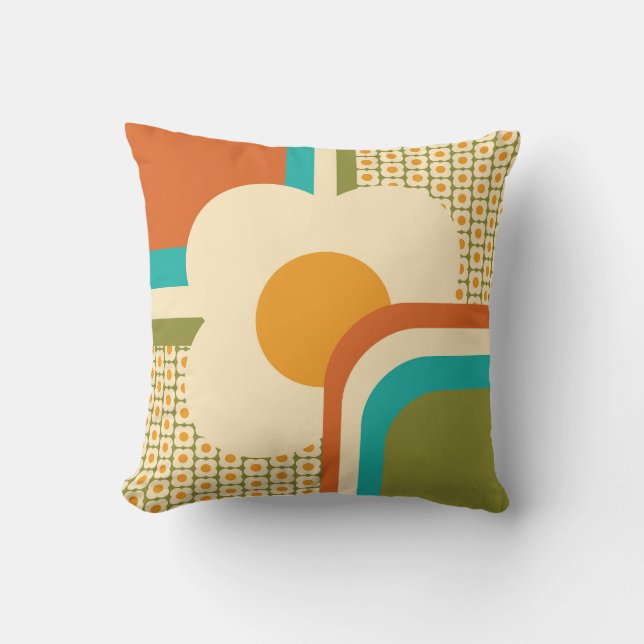 Retro 70s Geometric Floral Cushion (Front)