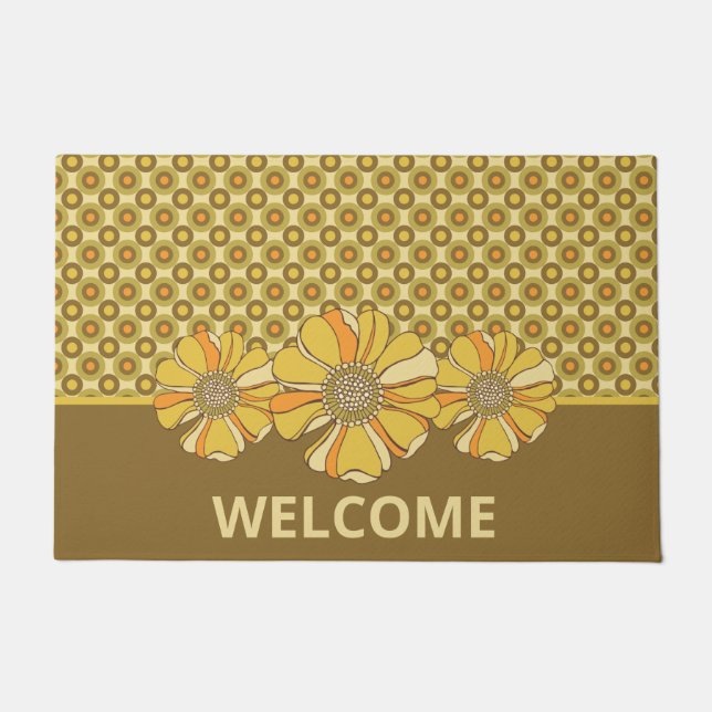Retro 70s Geometric Floral Doormat (Front)