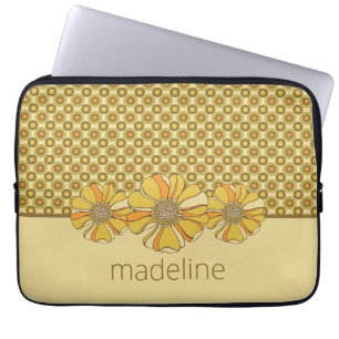 Retro 70s Geometric Floral Orange Laptop Sleeve