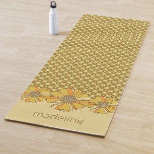 Retro 70s Geometric Floral Orange Yoga Mat