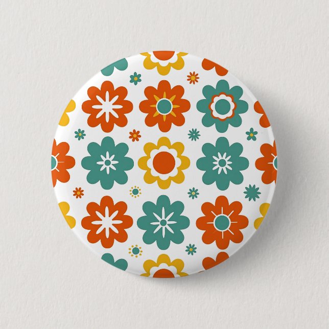 Retro 70s Geometric Flower Power Boho 6 Cm Round Badge (Front)
