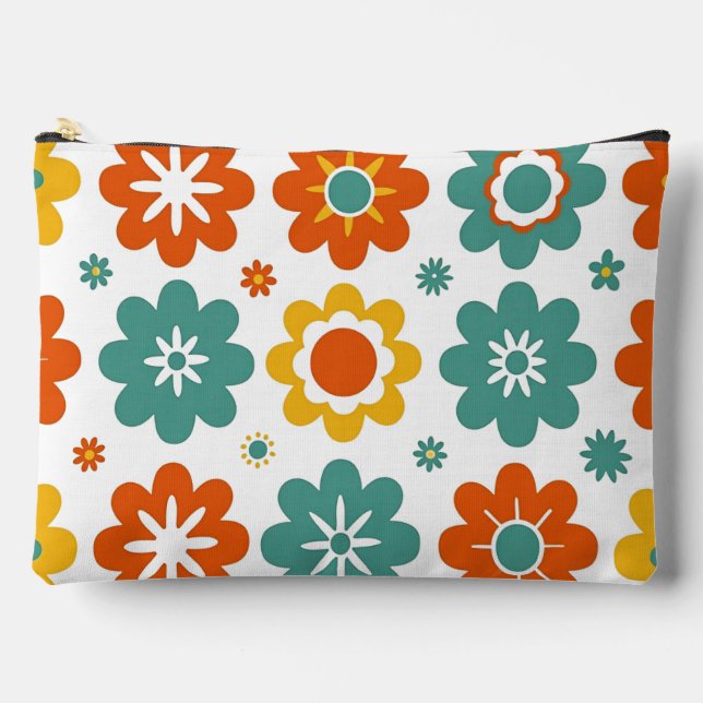 Retro 70s Geometric Flower Power Boho Accessory Pouch (Front)