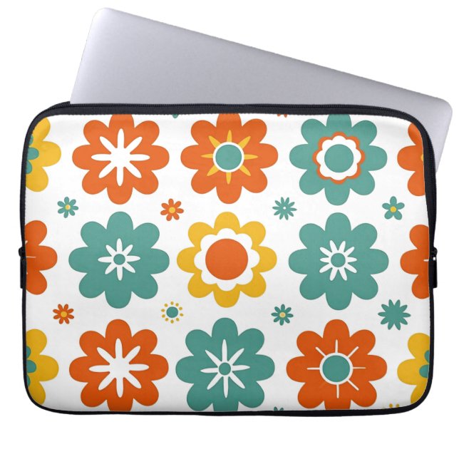 Retro 70s Geometric Flower Power Boho Laptop Sleeve (Front)