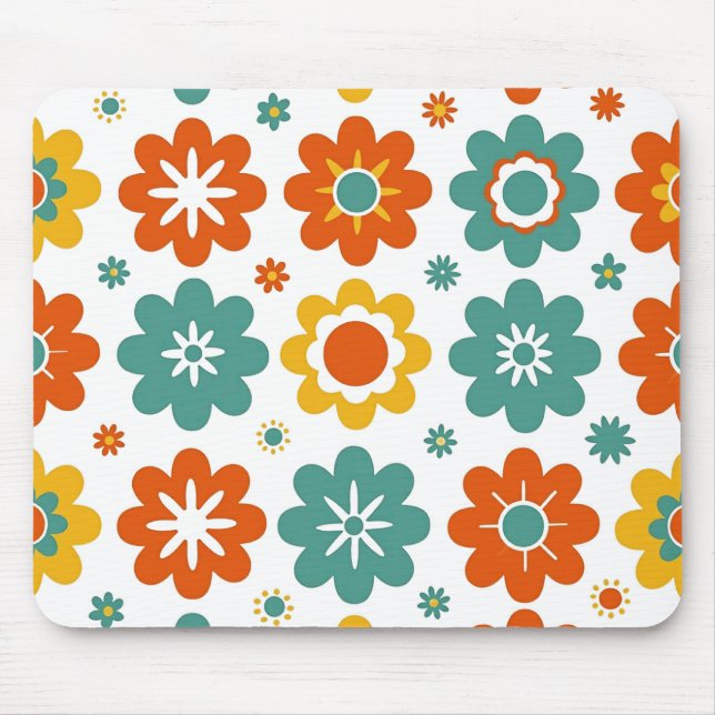 Retro 70s Geometric Flower Power Boho Mouse Pad (Front)
