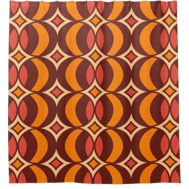 Retro 70s Geometric Globe Pattern Autumn Shower Curtain (Front)