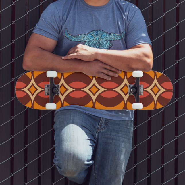 Retro 70s Geometric Globe Pattern Autumn Skateboard (Outdoor 3)
