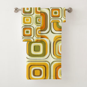 Retro 70s Geometric Pattern in Warm Tones Bath Towel Set