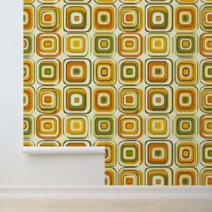 Retro 70s Geometric Pattern in Warm Tones Wallpaper