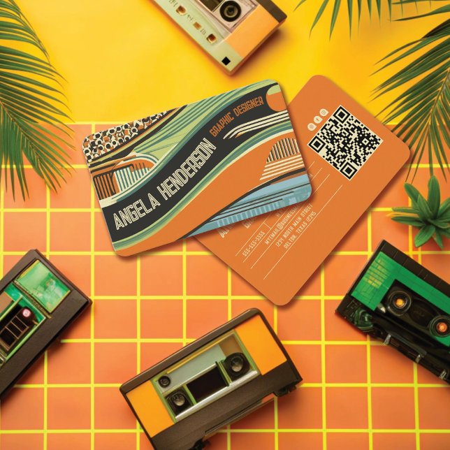 Retro 70's Geometric Shapes Vintage Colours Business Card (Creator Uploaded)