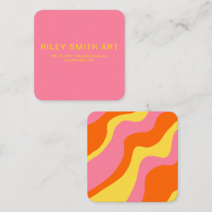 Retro 70s Girly Orange Yellow Pink Abstract Square Business Card