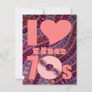 Retro 70s Girly Pink Purple Glitter Sequins Invitation