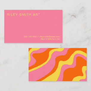 Retro 70s Girly Yellow Pink Colourful Abstract Business Card