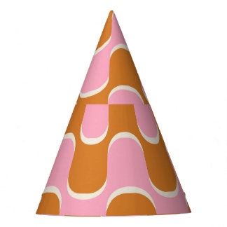Retro 70s: Gold-Pink Wavy Pattern. Party Hat
