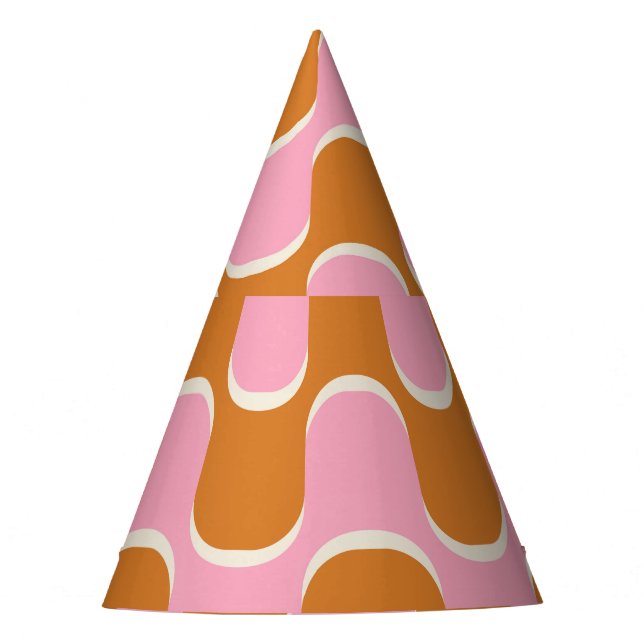 Retro 70s: Gold-Pink Wavy Pattern. Party Hat (Front)