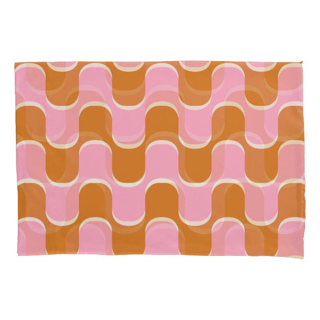 Retro 70s: Gold-Pink Wavy Pattern. Pillowcase (Front)