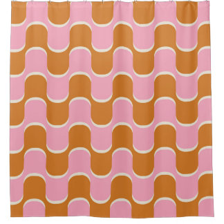 Retro 70s: Gold-Pink Wavy Pattern. Shower Curtain