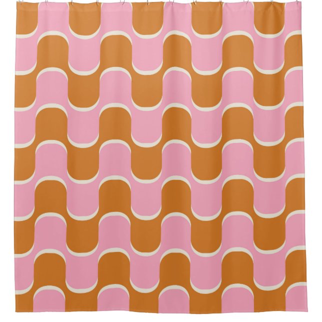 Retro 70s: Gold-Pink Wavy Pattern. Shower Curtain (Front)