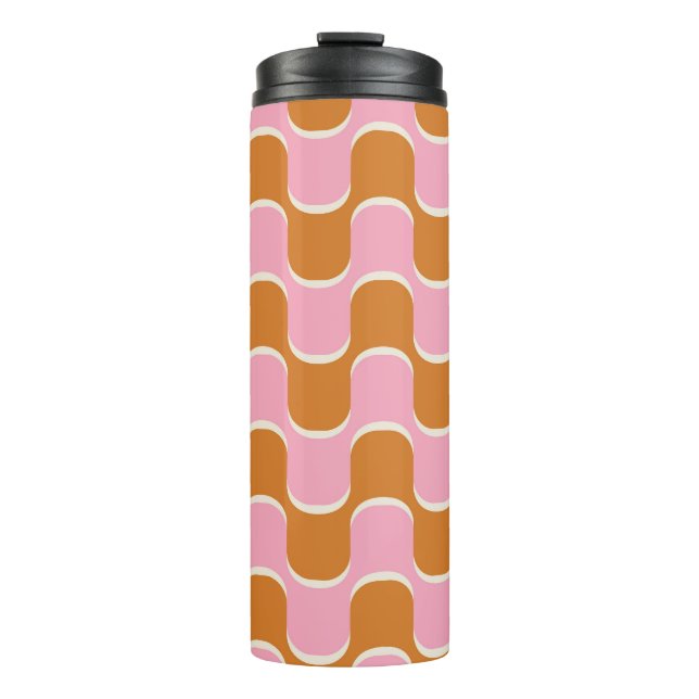 Retro 70s: Gold-Pink Wavy Pattern. Thermal Tumbler (Front)