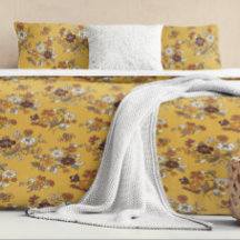 Retro 70s Golden Mustard Yellow Wildflower Pattern