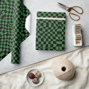 Retro 70s Green wavy checkered Pattern Wrapping Paper