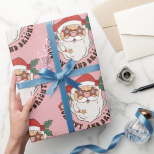 Retro 70s Groovy and Bright Santa Claus  Wrapping Paper