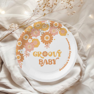 Retro 70s groovy baby shower napkins paper plate