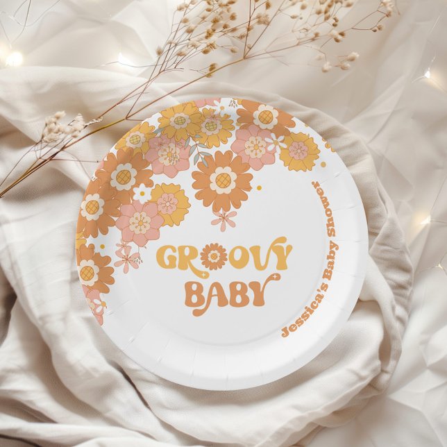 Retro 70s groovy baby shower napkins paper plate (Creator Uploaded)