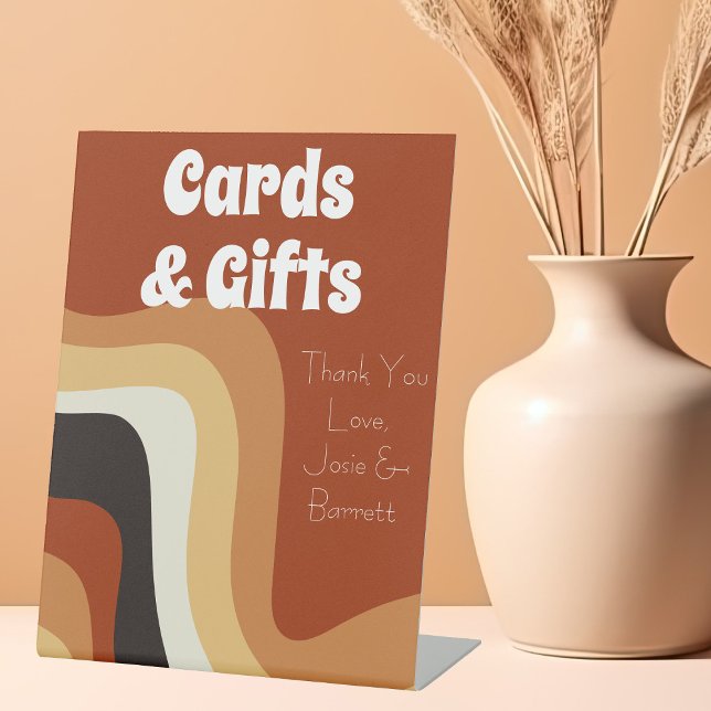 Retro 70s Groovy Boho Wedding Cards and Gifts Pedestal Sign (Creator Uploaded)